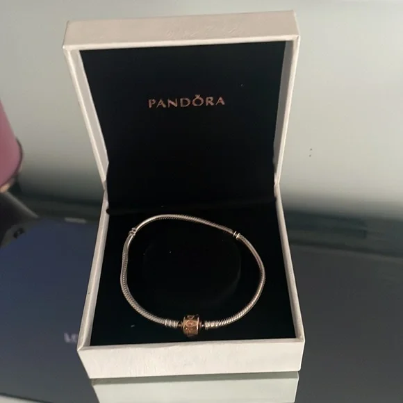 Pandora Moments Two Tone Snake Chain Barrel Clasp Charm Bracelet